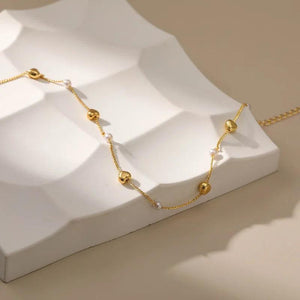 Heart Beads Link Chain Necklace 18k Plated Waterproof Jewelry