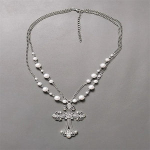 Rhinestone Pearl Chain & Cross Chokers Necklace Goth Punk Jewelry