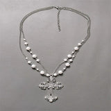 Rhinestone Pearl Chain & Cross Chokers Necklace Goth Punk Jewelry