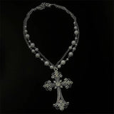 Rhinestone Pearl Chain & Cross Chokers Necklace Goth Punk Jewelry