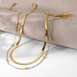 Double Layer Snake Chain Bead Chain Necklace For Women