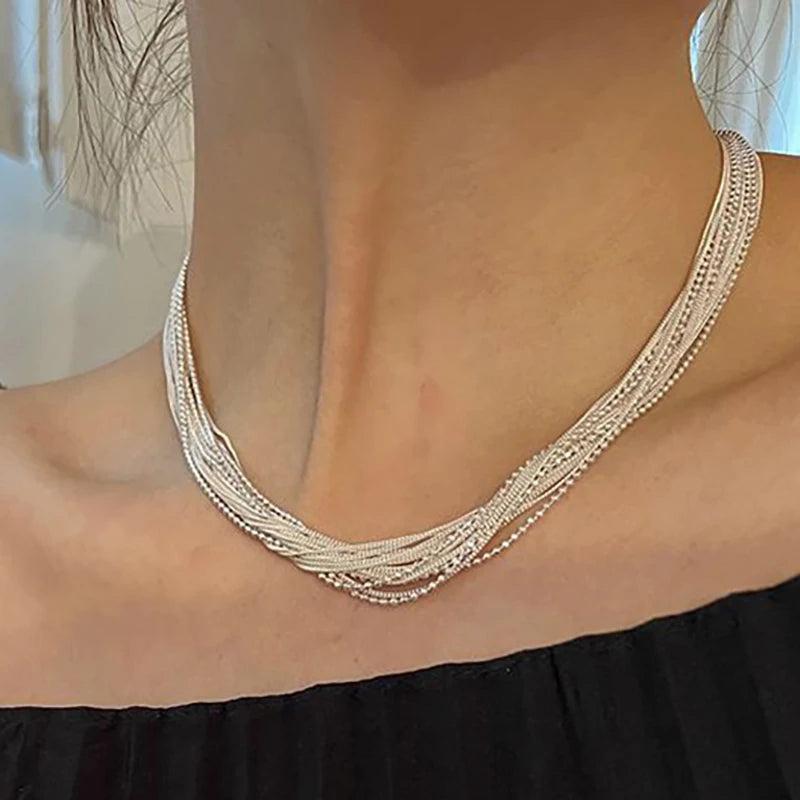 Foxanry Minimalist Silver Clavicle Chain Necklace for Women Couples