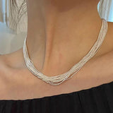 Foxanry Minimalist Silver Clavicle Chain Necklace for Women Couples