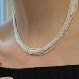 Foxanry Minimalist Silver Clavicle Chain Necklace for Women Couples