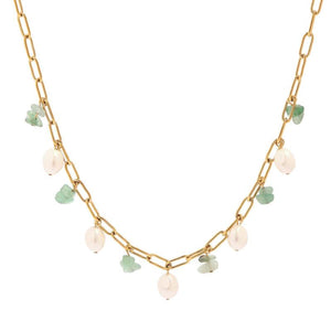 Youthway Stainless Steel Chain Natural Stone Pearl Pendant Necklace