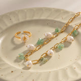 Youthway Stainless Steel Chain Natural Stone Pearl Pendant Necklace