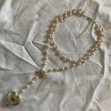 Layered Pearl Heart Locket Pendant Beaded Chain Necklace