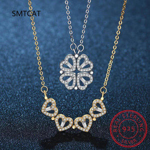 Sterling Silver Clover Necklace Magnetic Heart Pendant Women Gift
