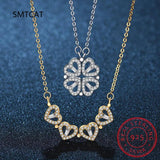 Sterling Silver Clover Necklace Magnetic Heart Pendant Women Gift