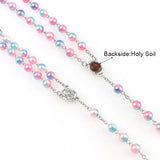 8mm Pearl Beads Catholic Rosary w/ Holy Soil Charm Crucifix