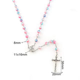 8mm Pearl Beads Catholic Rosary w/ Holy Soil Charm Crucifix