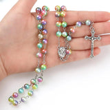 8mm Pearl Beads Catholic Rosary w/ Holy Soil Charm Crucifix