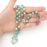 8mm Pearl Beads Catholic Rosary w/ Holy Soil Charm Crucifix