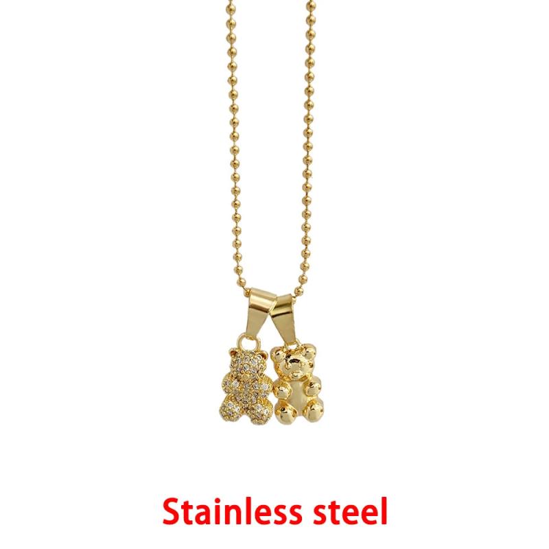 Candy Bear Zircon Choker Necklace Stainless Steel Ball Chain Party Jewelry