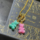 Candy Bear Zircon Choker Necklace Stainless Steel Ball Chain Party Jewelry
