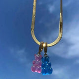 Candy Bear Zircon Choker Necklace Stainless Steel Ball Chain Party Jewelry
