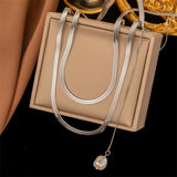 316L Stainless Steel 3 Layer Pearl Pendant Flat Snake Bone Chain Necklace
