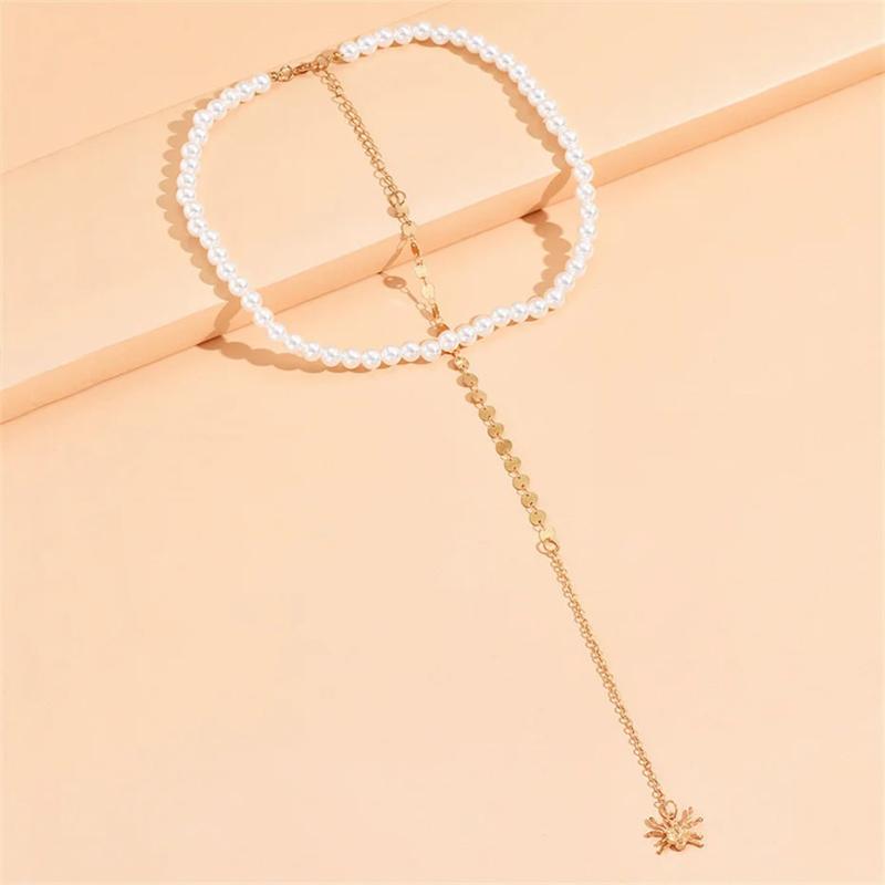 Efily Pearl Back Drop Necklace Wedding Accessories Spider Pendant