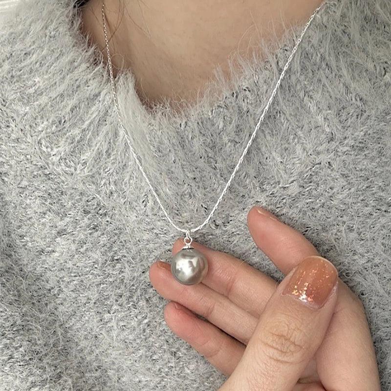 Mewanry Silver Pearl Pendant Necklace for Women Sweet Sweater Chain