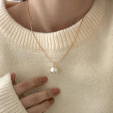Mewanry Silver Pearl Pendant Necklace for Women Sweet Sweater Chain