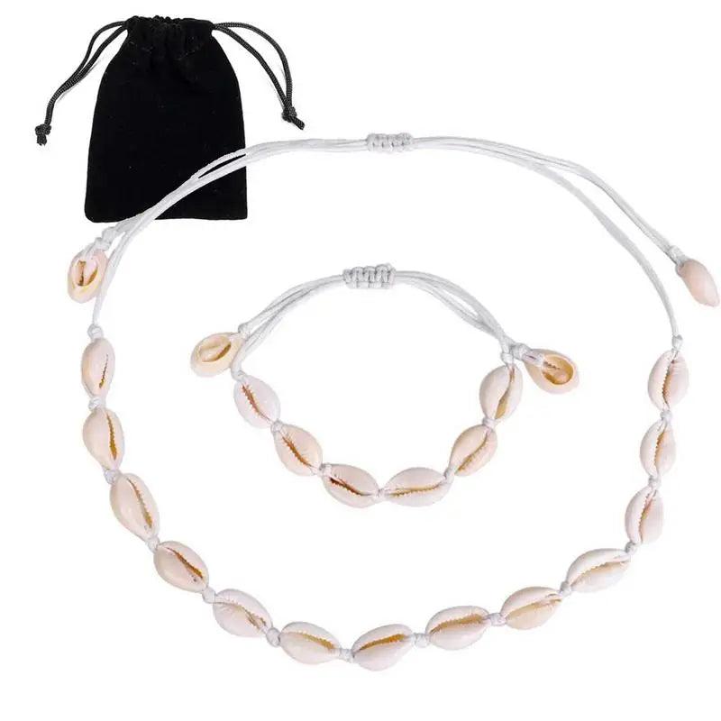 Bohemia Natural Seashell Necklace Bracelet Set, Summer Jewelry Gift