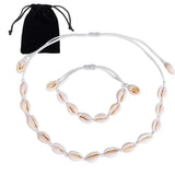 Bohemia Natural Seashell Necklace Bracelet Set, Summer Jewelry Gift