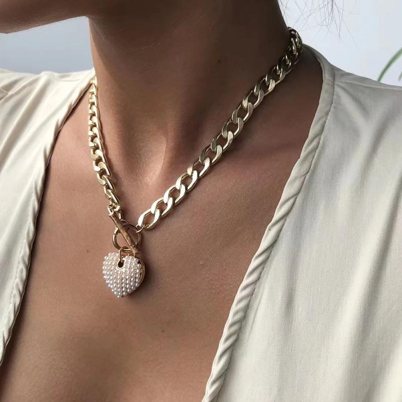 Golden Pearl Love Thick Chain Necklace