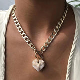 Golden Pearl Love Thick Chain Necklace