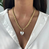 Golden Pearl Love Thick Chain Necklace