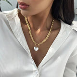 Golden Pearl Love Thick Chain Necklace