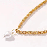 Golden Pearl Love Thick Chain Necklace