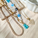 Bear Pendant Beaded Choker Necklace Crystal Heart Yin Yang Pearl Beads Necklace
