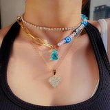 Bear Pendant Beaded Choker Necklace Crystal Heart Yin Yang Pearl Beads Necklace