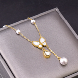 316L Stainless Steel Seashells Butterfly Zircon Tassel Pendant Necklace