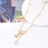 316L Stainless Steel Seashells Butterfly Zircon Tassel Pendant Necklace