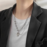 Punk Titanium Steel Zircon Pearl Cross Pendant Necklace Choker