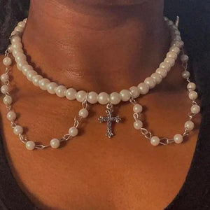 Holy Bead Collar Cross Pearl Charm Necklace