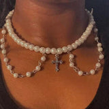 Holy Bead Collar Cross Pearl Charm Necklace