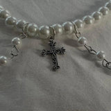 Holy Bead Collar Cross Pearl Charm Necklace