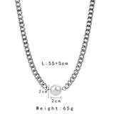 Hip Hop Men Stainless Steel Pearl Cuban Chain Necklace