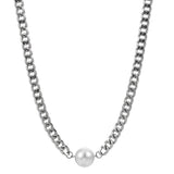 Hip Hop Men Stainless Steel Pearl Cuban Chain Necklace