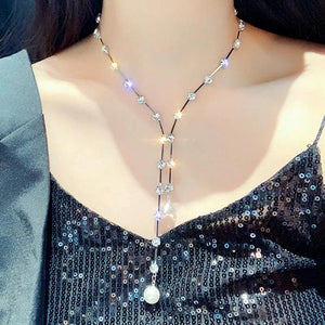 Rhinestone Tassel Pendant Necklace for Women Jewelry Gift