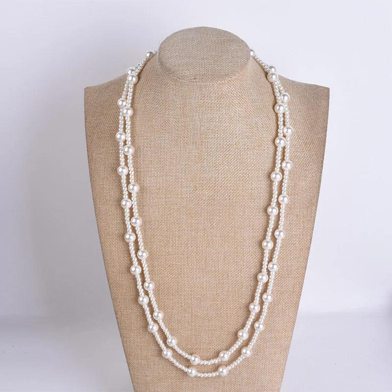 Multilayer Long Pearl Necklace Stacked Temperament Versatile Sweater Chain