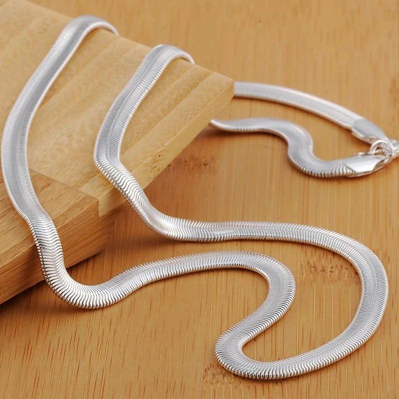 925 Silver 20 Inch 6mm Flat Snake Chain Necklace Wedding Party Charm Jewelry