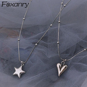 Silver LOVE Heart Necklace for Women Vintage Star Party Jewelry