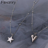 Silver LOVE Heart Necklace for Women Vintage Star Party Jewelry