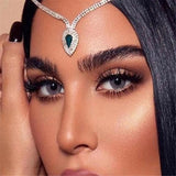 Vintage Rhinestone Crystal Green Water Drop Pendant Head Chain