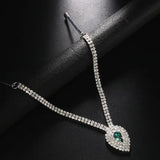 Vintage Rhinestone Crystal Green Water Drop Pendant Head Chain