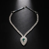 Vintage Rhinestone Crystal Green Water Drop Pendant Head Chain