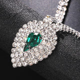 Vintage Rhinestone Crystal Green Water Drop Pendant Head Chain